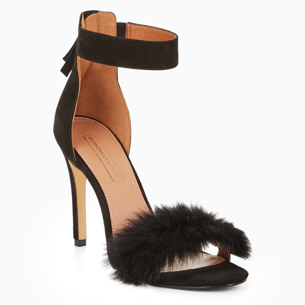 BCBGMAXAZRIA HALA fur strap heels